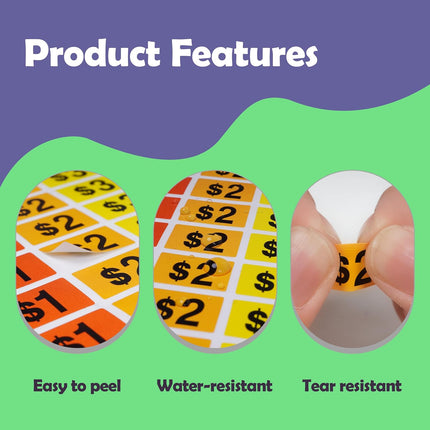 YSHIHE Garage Sale Price Stickers, 2250 Pcs Preprinted Rectangle Removable Labels, 1/2" x 3/4", for Yard Sale and Flea Market