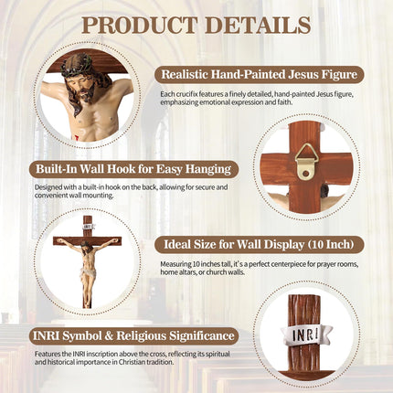 Crucifix Wall Cross 10 Inch,Jesus Cross Home Décor,Jesus Statue Catholic Hanging Cross for Wall Art,Religious Wall Crucifix Decor,Crucifijos Catolicos