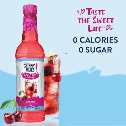 Jordan's Skinny Mixes Sugar Free Syrup, Cherry Flavor, Fruit Flavored Water Enhancer, Drink Mix for Iced Tea, Lemonade, Drinks, Low Calorie Water Flavoring, Dairy & Gluten Free, Kosher, 25.4 Fl Oz