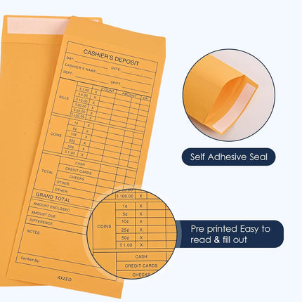SourcetoHome 1000-Count Cash Deposit Envelopes, #11 Self-Sealing, 28lb Brown Kraft Paper Cash Envelopes for Small Businesses, Retailers, Restaurants - General - detail view 4