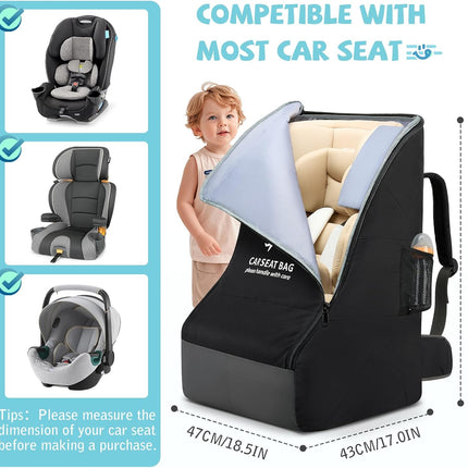 RAINSMORE Car Seat Travel Bag for Airplane Padded Car Seat Backpack Heavy-duty Car Seat Cover for Air Travel Gate Check Carseat Carrier Bags for Airport Fits Infant Carriers & Boosters