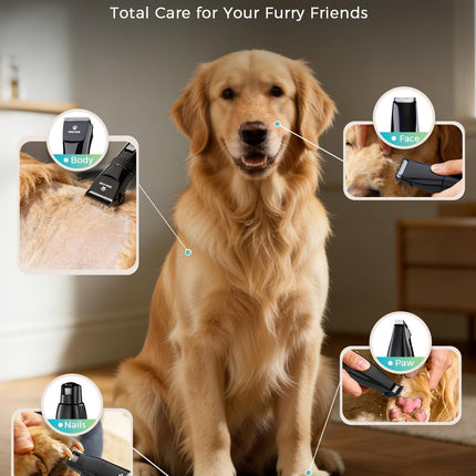 M&M STAR Dog Grooming Kit, Quiet Dog Clippers for Grooming Heavy Thick Coats, Cordless Pet Hair Trimmer & Shaver with Paw Trimmer, Low Noise Rechargeable Clippers for Small Large Dogs Cats