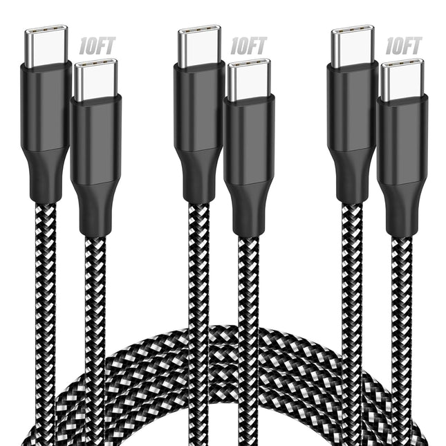 USB C Cable 10ft 3-Pack, 60W Fast Charging Type C to Type C Charger Cord