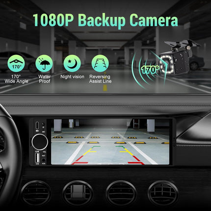 Single Din Radio for Car - Supports Apple Carplay & Android Auto，6.28 inch Single Din Touchscreen Radio with Bluetooth，Backup Camera，Enhanced Mic，USB ，SWC ，RCA，EQ，FM (Black)