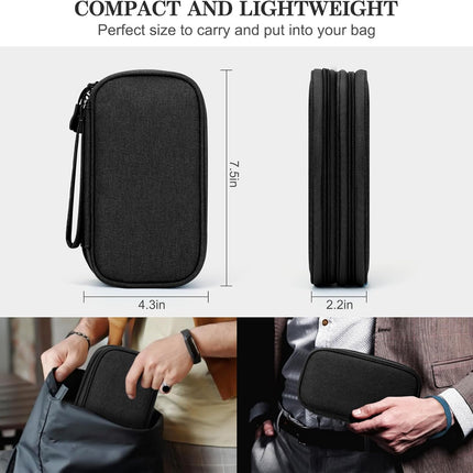 Travel Cable Organizer Pouch Electronic Accessories Carry Case Portable Waterproof Double Layers All-in-One Storage Bag for Cord, Charger, Phone, Earphone Black