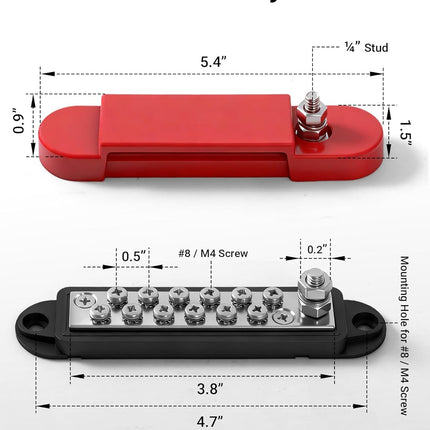 Bus Bar 12V 150A Power Distribution Block, 1/4 in Stud Terminal Buss Bar, Premium Power Junction Block for Solar Battery Wiring, Marine, Boat & Automotive