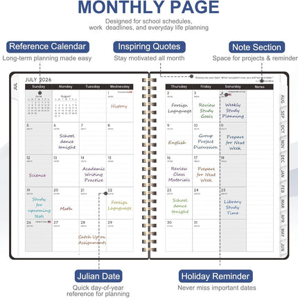 Planner 2026-2027, Weekly and Monthly Academic Year Calendar Planner, July 2026 - June 2027, Daily Agenda Book for Office School Supplies, A5(6.3'' x 8.5'')