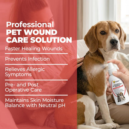 Dog and Cat Wound Care Spray for Dogs & Cats – Vet Recommended Skin Cleansing Spray, Helps Clean Minor Cuts & Scratches, Supports Skin Hygiene, Gentle No-Sting Formula - 3.38 Oz 100 Ml