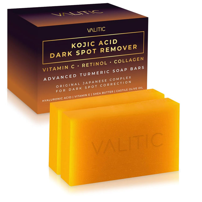 Kojic Acid Dark Spot Remover Soap Bars with Vitamin C, Retinol, Collagen, Turmeric - Original Japanese Complex Infused