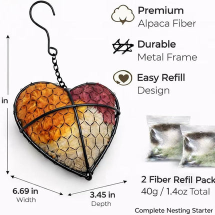 Handmade Alpaca Fiber Heart Bird Nesting Holder for Garden Birds — Cozy Outdoor Gift-Harvest