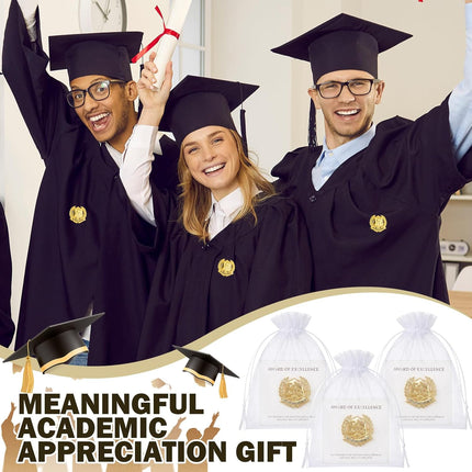 Sureio 30 Set Student Council Lapel Pins Bulk 2026 Graduation Souvenir Gifts Gold School Award Badges 1 Inch with Card, Organza Bag for Student Teacher Congrat Grad Party