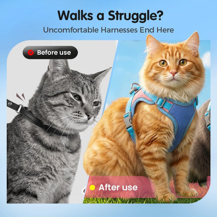 Cat Harness and Leash, Escape-Proof Cat Harness Set, Adjustable Step-in Pet Harness for Walking for Small Medium Dogs/Cats (Blue, M)