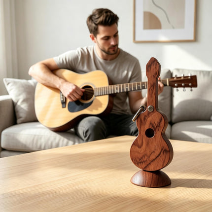 Wood Guitar Pick Holder with 1 Wood Pick and 6 Celluloid Picks