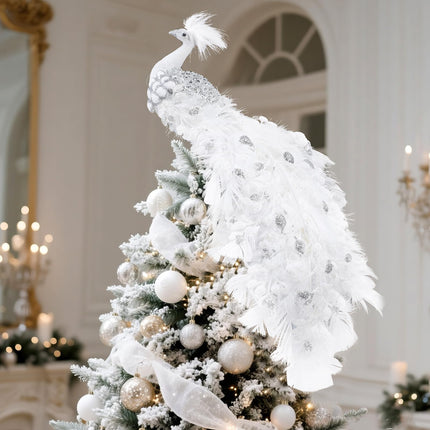 15 Inch Christmas Peacock Tree Topper, Glitter Peacock Feather Ornaments