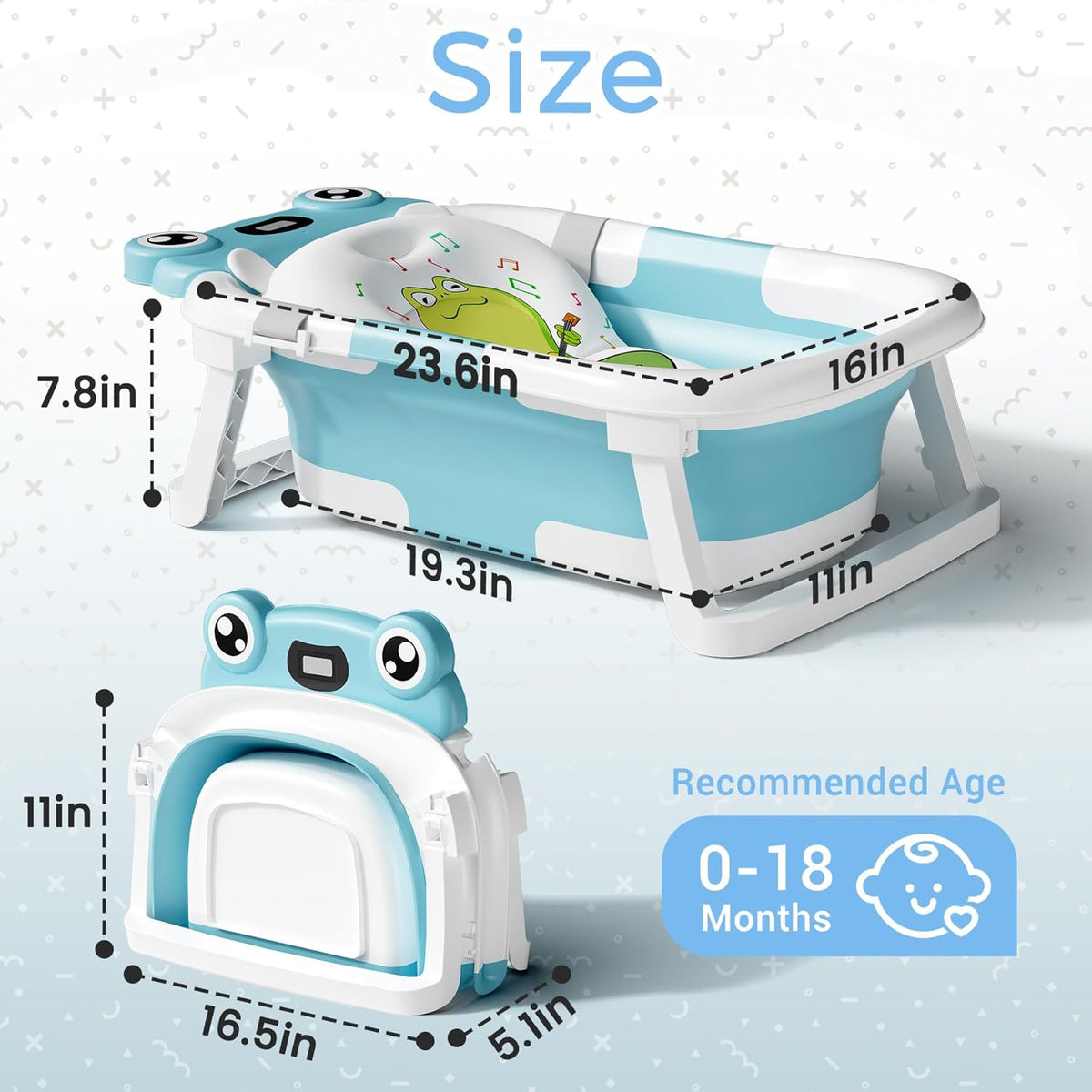 Baby Bathtub, Collapsible Newborn Bathtub for Infant to Toddler 0-24 Months with Soft Bath Net,Portable - photo 2