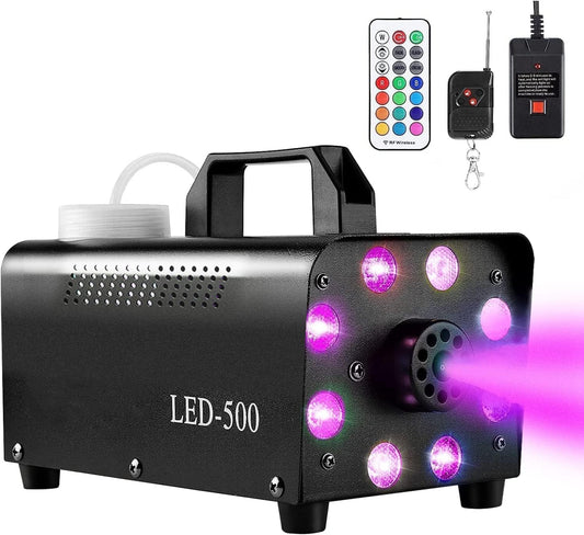 Fog Machine with 8 LED Lights,Smoke Machine with 13 Colorful LED Lights Effect,500W and 2000CFM Fog with Remote