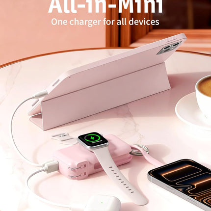 RORRY Flow Portable Charger, 10000mAh 40W Fast Charging Power Bank with Built-in USB C Cable and Foldable Wall Plug, Battery Pack Travel Essentials for iPhone 17/16/15, Apple Watch, iPad, MacBook