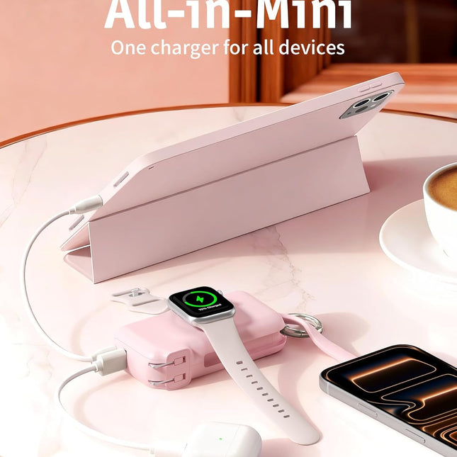 Portable Charger, 10000mAh 40W Fast Charging Power Bank with Built-in USB C Cable and Foldable Wall - photo 2