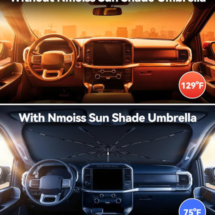 Nmoiss [Vinyl Coating Heat Shield] Windshield Sun Shade Umbrella, Compatible with Ford F150 F250 F350 All Models, F-Series Truck Accessories to Block UV Rays, Reduce Heat & Protect Interior