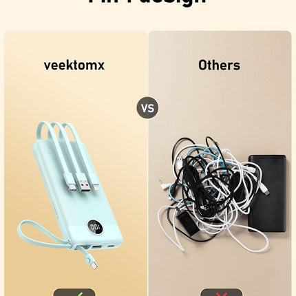 VEEKTOMX Portable Charger Built-in Cables, Power Bank for iPhone, Fast Charge USB C Battery Pack Travel Essentials Powerbank Compatible with iPhone 17/16/15/14, Samsung S25/24