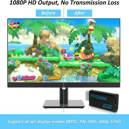 Black Wii to HDMI Adapter with 5FT HDMI Cable - Wii to HDMI Converter Compatible with Nintendo Wii Console, Wii Games, HDTV, Monitor