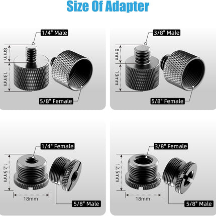 8 Pack Mic Stand Adapter 5/8 Female to 3/8 Male and 3/8 Female to 5/8 Male, 5/8 Female to 1/4 Male and 1/4 Female to 5/8 Male Screw Thread Adapter Mic for Microphone Stand Boom Arm Camera Tripod