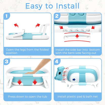 Baby Bathtub, Collapsible Newborn Bathtub for Infant to Toddler 0-24 Months with Soft Bath Net,Portable - photo 5
