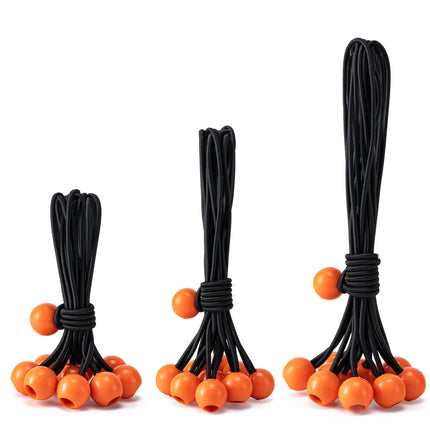 Paquete de 30 cuerdas elásticas con bola, cuerdas bungie resistentes (6", negro/blanco)