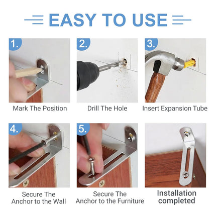 12 Pack Baby Proofing Anti Tip Furniture Anchors Kit - Heavy Duty Steel Wall Anchors for Dresser, Cabinet, Bookcase, Earthquake Safety & Pet Proofing in Nursery, Living Room（Silver）