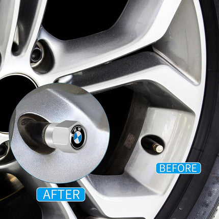Tire Valve Stem Caps Cover for BMW X1 X3 M3 M5 X1 X5 X6 Z4 3 5 7 Series Metal Wheel Air caps Auto Valve Stem Caps Accessories 4 Pack Silver