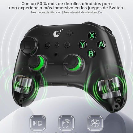 GuliKit TT Pro Wireless Controller for PC, Android, iOS, Switch 1/2, 720° Adjustable TMR Joystick, with 950mAh Long-Lasting Battery, Switch Wake-Up Function and 4 Detachable Metal Back Buttons-Black Green