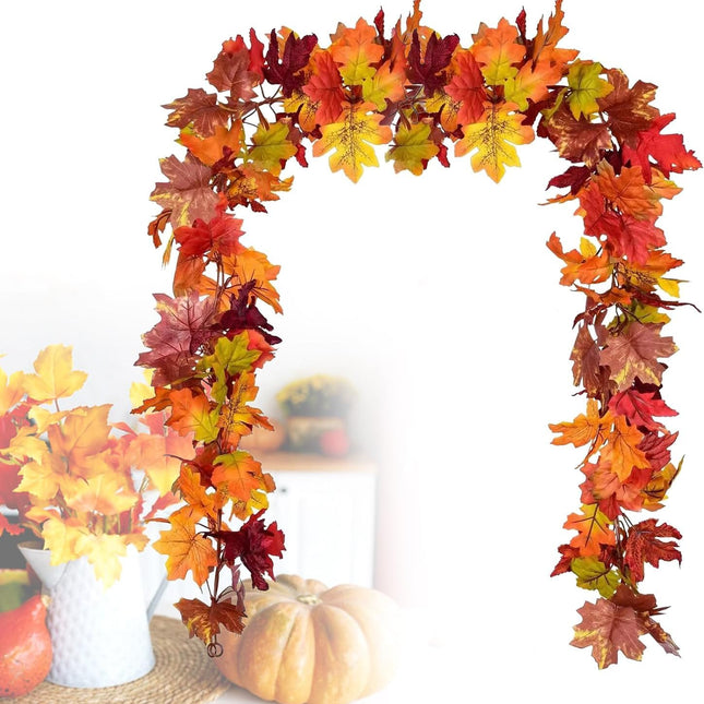 Guirnalda de hojas de arce, 2 piezas, guirnalda artificial de otoño 5.9Ft por pieza, decoración de otoño y Acción de Gracias para uso interior/exterior