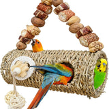 Bird Nest for Cage with Natural Chewing Toys,Hideaway Shelter Hut Parakeet Hanging Bird Tunnel Bed with Handwoven Breathable Seagrass, Small Parakeet Bed for Canary, Budgie Rest & Chew & Play(SD)
