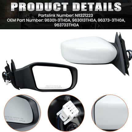 Right Passenger White Side Mirror Compatible with Nissan Altima 2013-2018 Sedan Power Glass/Non-Folding/Non-Heated Door Mirrors Outside Rear View Mirror Replace# 963013TH0A