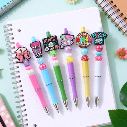 Nurse Pens, 6 Pcs Beadable Pens for Nurses Cute Ballpoint Apprieciation Week Gifts Nursing Medical Students Fun Pens