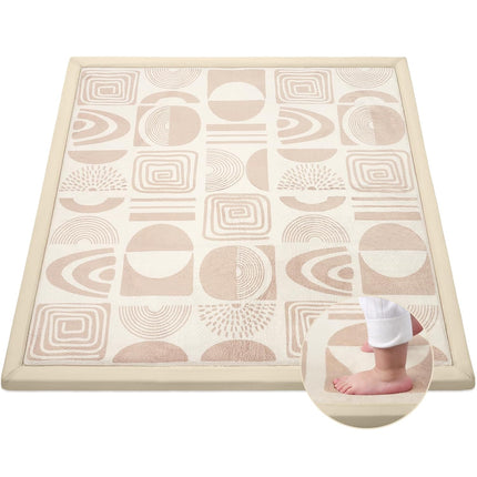 50"×50" Baby Play Mat for Floor & Playpen, 1.2" Thick High-Density Foam Nursery Mat for Tummy Time, Soft Plush Carpet with Non-Slip Bottom for Infant Toddler Baby Crawling & Playing (Khaki)