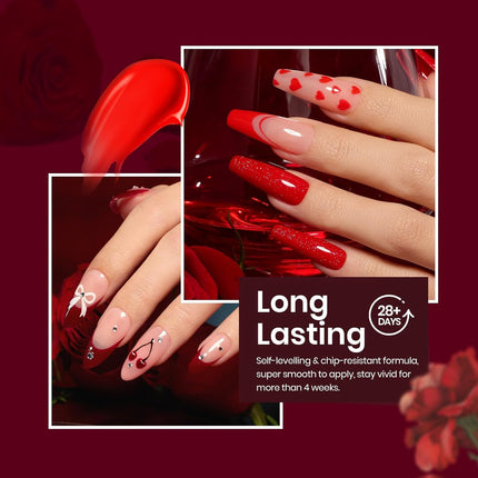 Beetles Red Gel Polish Set - 6 Colors Red Nail Gel Polish Popular Jelly Shimmer Regular Collection Nail Art Design Soak Off Uv LED Nail Kit Minicure DIY Home Salon Spring Gift for Women