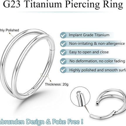 Titanium Double Hoop Nose Ring 20G 18G Gold Silver Black Nose Rings Hoops for Women Men Hypoallergenic 6mm 7mm 8mm 9mm Nose Nostril Septum Cartilage Helix Daith Conch Rock Piercing Jewelry
