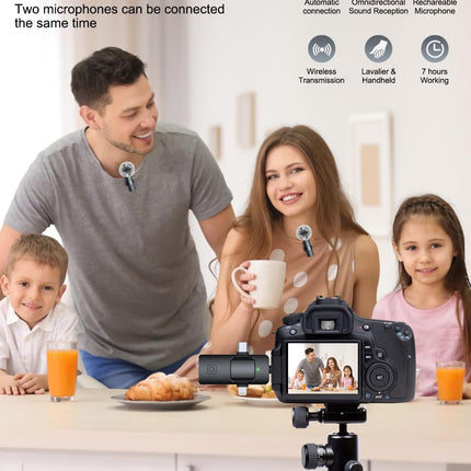 PQRQP 3 in 1 Professional Wireless Lavalier Microphone for iPhone, Android, Camera, Wireless Microphones, Mini Microphone, Crystal Clear Sound Quality for Recording, Live Streaming, Microphone Clips