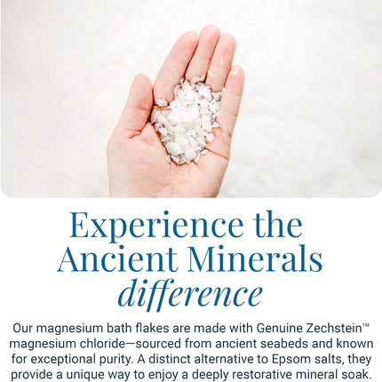 Ancient Minerals Magnesium Bath Flakes of Pure Genuine Zechstein Chloride - Resealable Magnesium Supplement Bag That Will Outperform Leading Epsom Salts 1.65 lbs