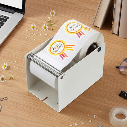 Label Sticker Roll Dispenser Manual Label Dispenser Adjustable Metal Sticker Roll Holder for Multiple Rolls in Home Office Business Tabletop