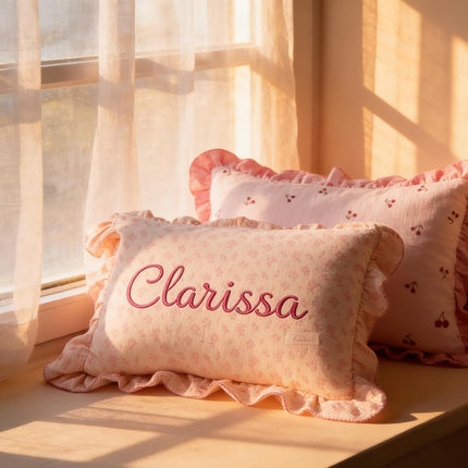 Personalized Embroidered Muslin Toddler Pillowcase with Name, Custom 100% Cotton Ruffle Edge Baby Pillows Cover, Monogram Soft Pillow Case 12"x20" with Envelope Closure Gifts for Kids Boy Girls