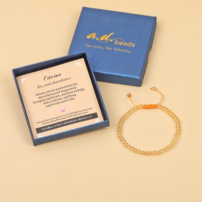 4mm Citrine Natural Stone Crystal Bracelet with Adjustable Macrame String - photo 4