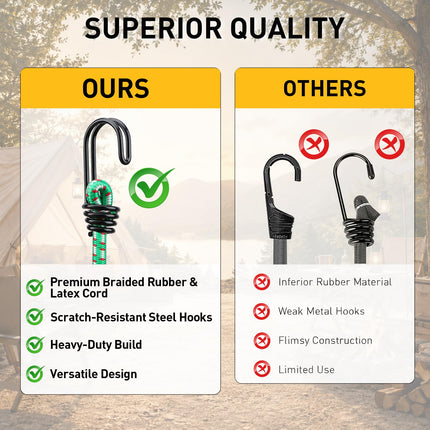 Bungee Cords Heavy Duty Outdoor: 20 Pcs Rubber Bungee Cords with Hooks in a Storage Jar Includes 10", 18", 24", 30", 36", 48" Bungee Cord for Camping, Tent, Fastening Items