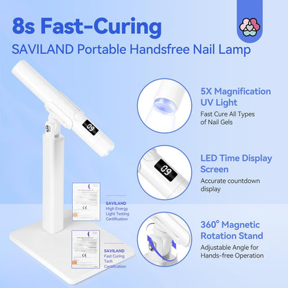 White 9W LED Nail Light for Gel Nails: Handheld LCD Display Screen Flash Cure Lamps with Stand for Gel - photo 2