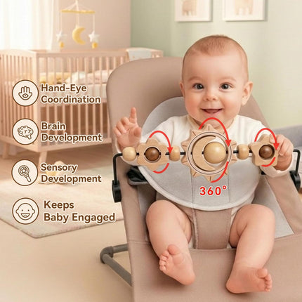 Baby Bouncer Toy Bar, Compatible with Baby Bjorn Bouncer Balance Soft & Bliss, Rotatable Wooden Toy Bar Attachment,Sensory Toy Gifts for Babies All Age (Sunflower)