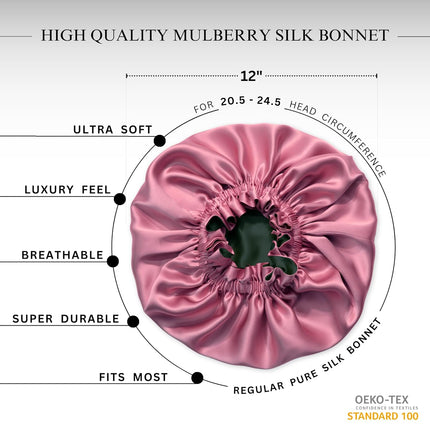 Nochka Fashion 100% Pure Silk Bonnet for Sleeping Women - Reversible Mulberry Silk Hair Wrap - Satin Sleep Bonnet for Black Women - Head Wrap for Sleeping - Made in USA (Punch and Black)