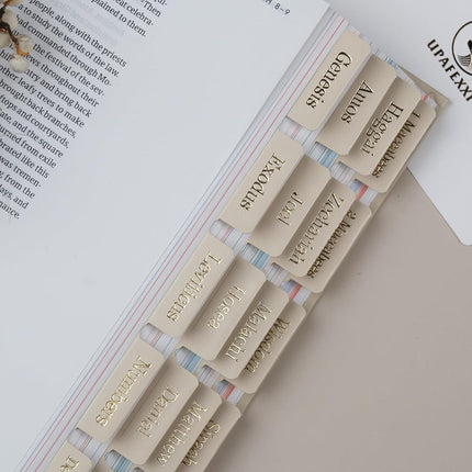 UPAFEXXI-Leather Bible Tabs with Book Summaries, Bible Tabs for Women and Men(Gold Foil Lettering) Large Print Stickers, Easy to Read and Apply, 80 Chapters Labels for Easy Navigation(Cream)