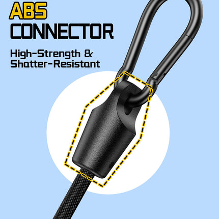 Lucky Straps 48" Black Adjustable Carabiner Bungee Cords with Hooks, 8 Pack