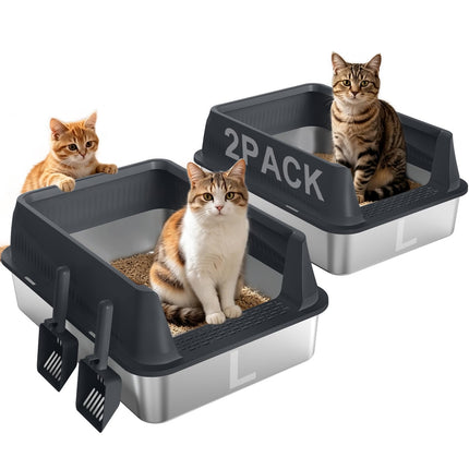 Stainless Steel Litter Box with Lid, High Sided Metal Litter Boxes